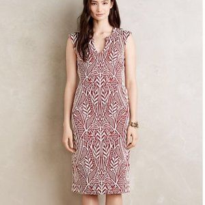 Anthro HD in Paris Rust and Cream Sheath Dress Jacquard Pattern Size 2